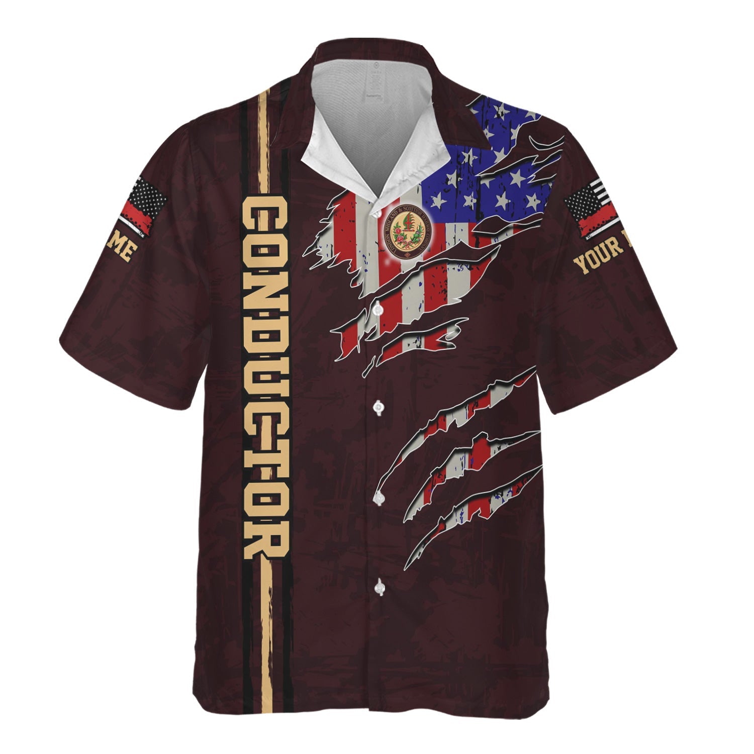 Railspirit Personalized London, Midland and Scottish Railway Hawaiian Shirt USA Flag Claw Art with Custom Job Train Shirt