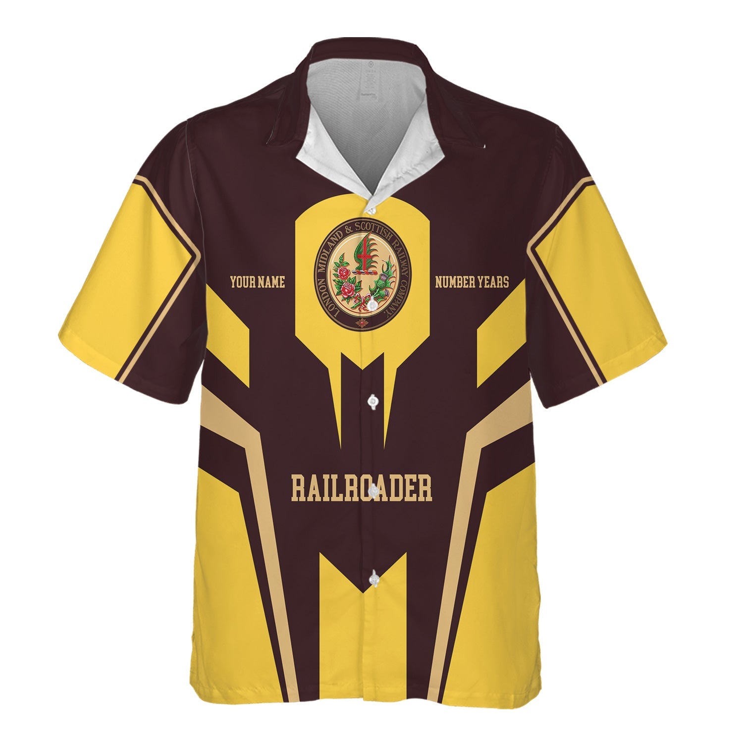 Railspirit Personalized London, Midland and Scottish Railway Hawaiian Shirt Custom Year Railroader Shirt Gift Idea For Train Lover