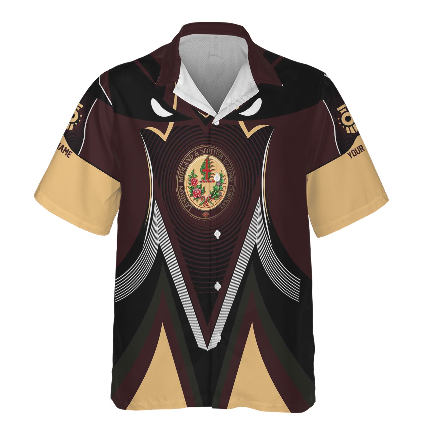 Railspirit Personalized London, Midland and Scottish Railway Hawaiian Shirt Vibrant Graphic Pattern Shirt For Train Enthusiasts