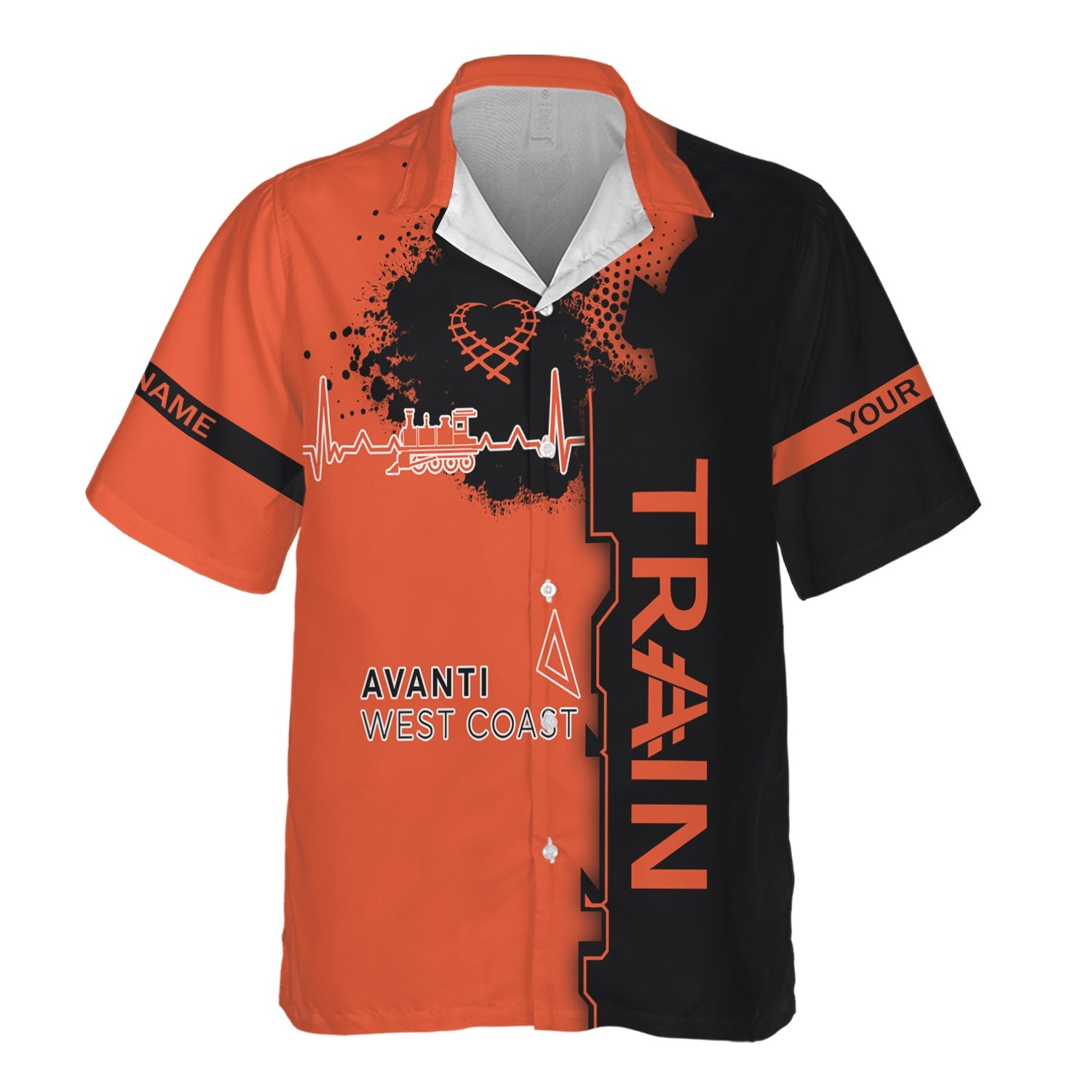 Railspirit Personalized Avanti West Coast Hawaiian Shirt Engine Heartbeat and Track Love Style Shirt Gift Idea For Train Lovers