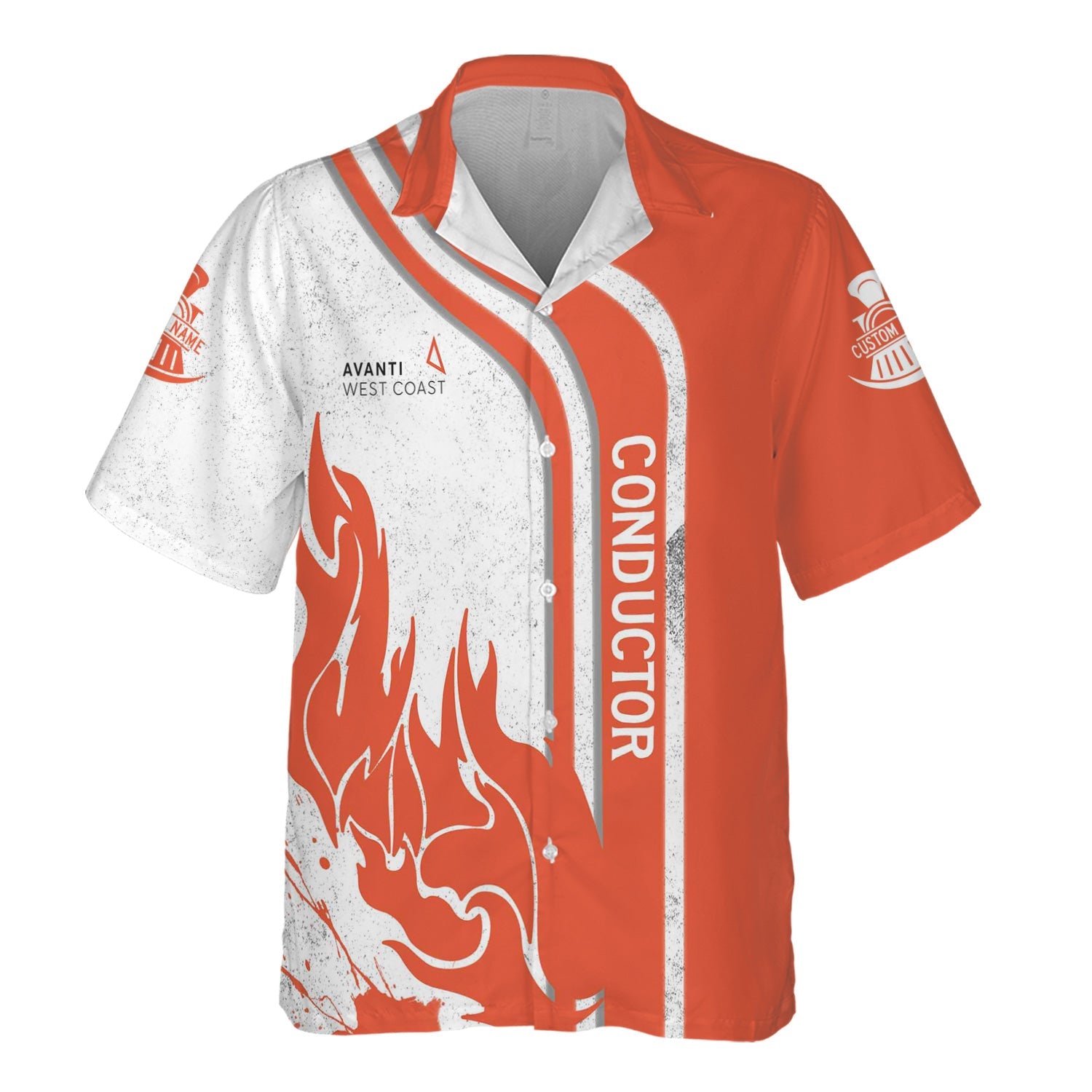 Railspirit Personalized Avanti West Coast Hawaiian Shirt Flame Design with Custom Job Position Train Shirt