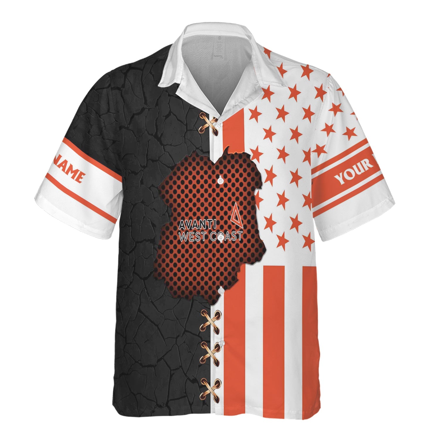 Railspirit Personalized Avanti West Coast Hawaiian Shirt American Flag with Crack Effect Train Shirt