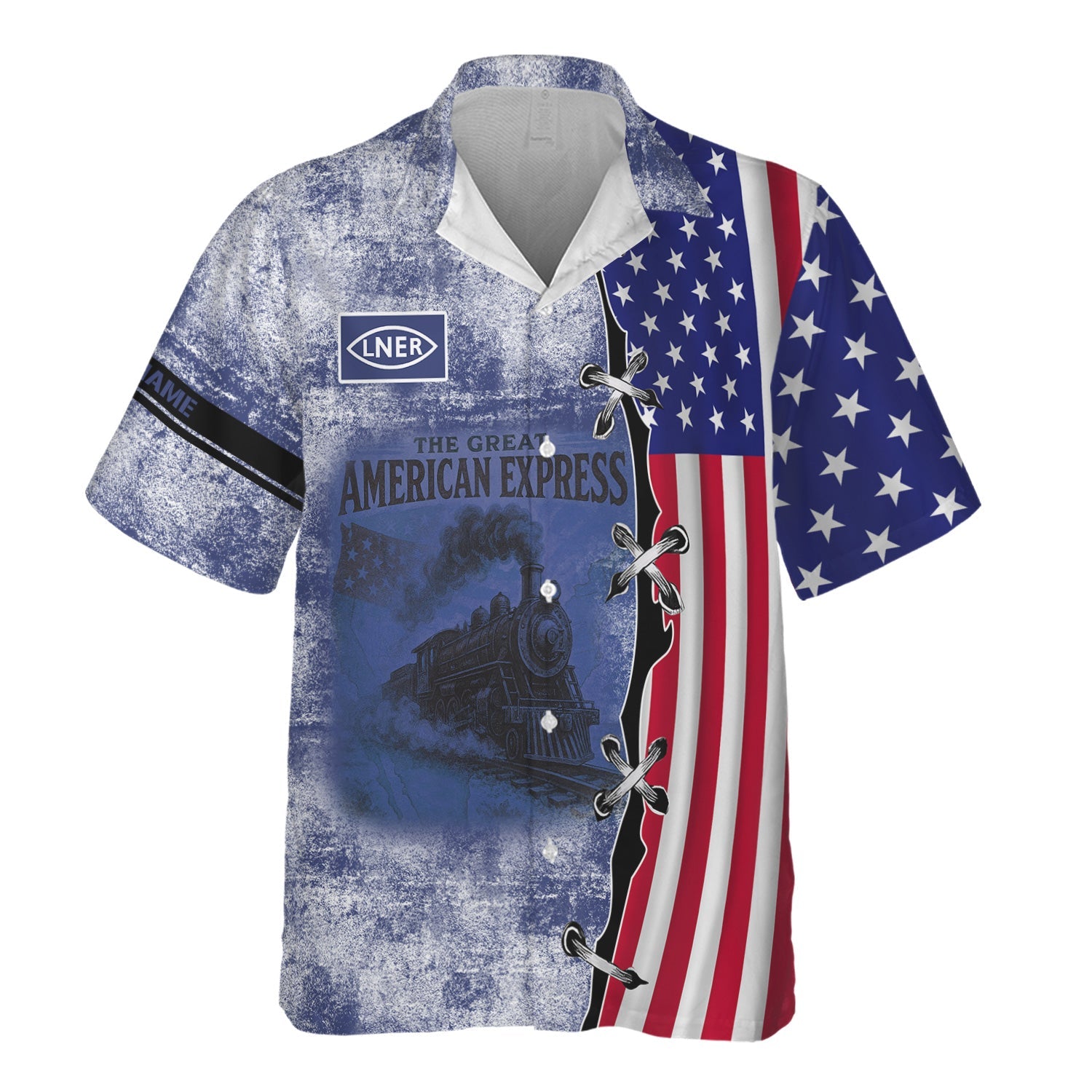 Railspirit Personalized London and North Eastern Railway Hawaiian Shirt Retro American Express Train With USA Flag Shirt