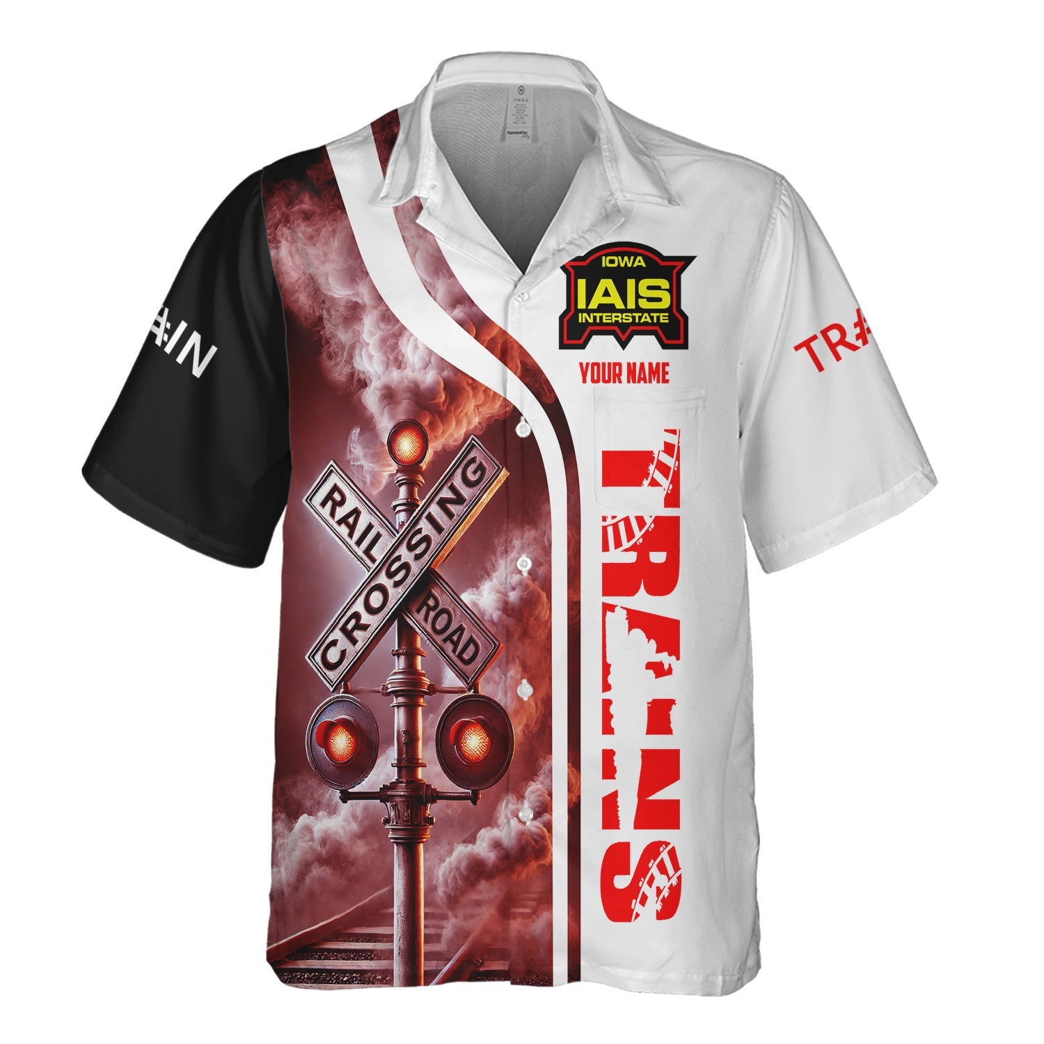 Railspirit Custom Name Iowa Interstate Railroad Hawaiian Shirt Railroad Crossing Sign IAIS Printed Train Shirt