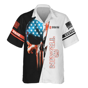 Railspirit Personalized British Railway Hawaiian Shirt Train Skull American Flag Shirt All Over Print