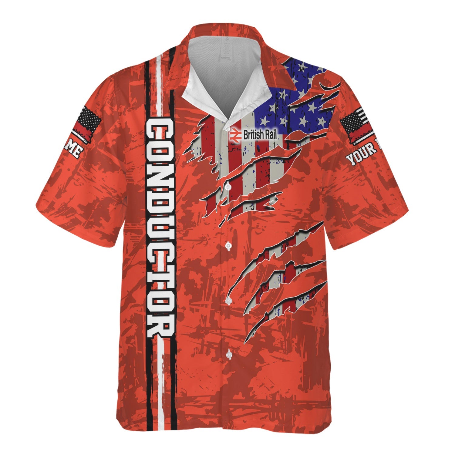 Railspirit Personalized British Railway Hawaiian Shirt USA Flag Claw Art with Custom Job Train Shirt