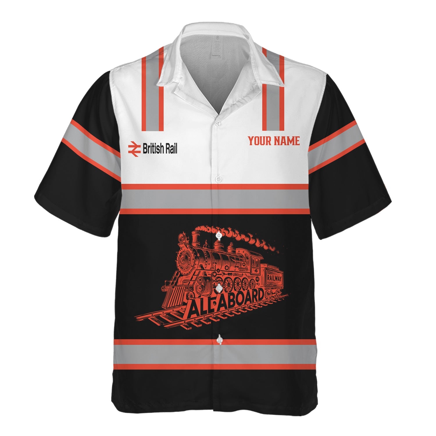Railspirit Custom Name British Railway Hawaiian Shirt Eat Train Sleep Repeat Printed Train Shirt