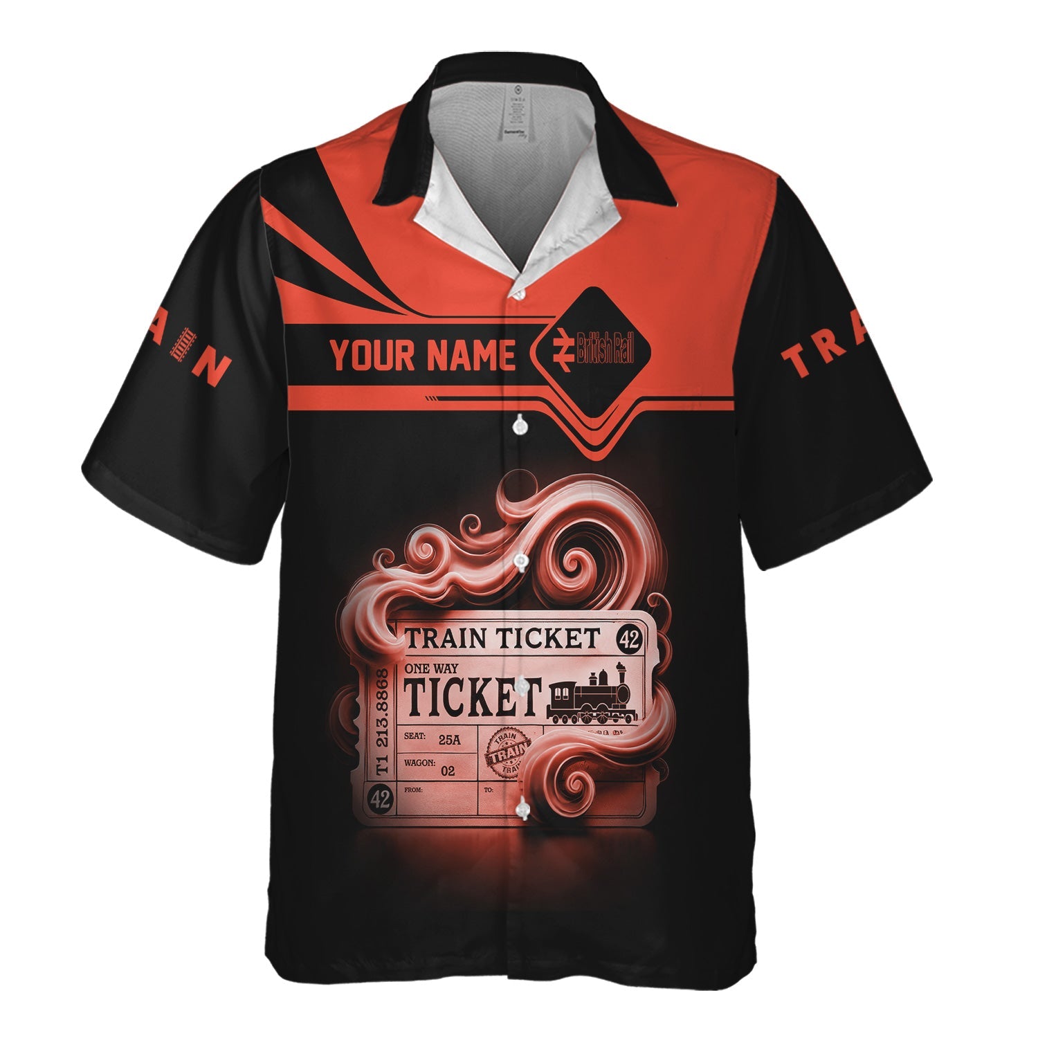 Railspirit Personalized British Railway Hawaiian Shirt Train Ticket Locomotive Printed Train