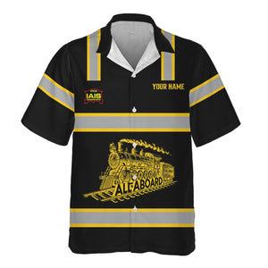 Railspirit Custom Name Iowa Interstate Railroad Hawaiian Shirt Eat Train Sleep Repeat IAIS Printed Train Shirt