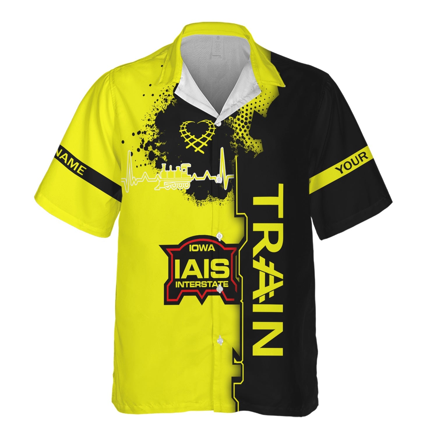 Railspirit Personalized Iowa Interstate Railroad Hawaiian Shirt Engine Heartbeat and Track Love Style IAIS Shirt Gift Idea For Train Lovers