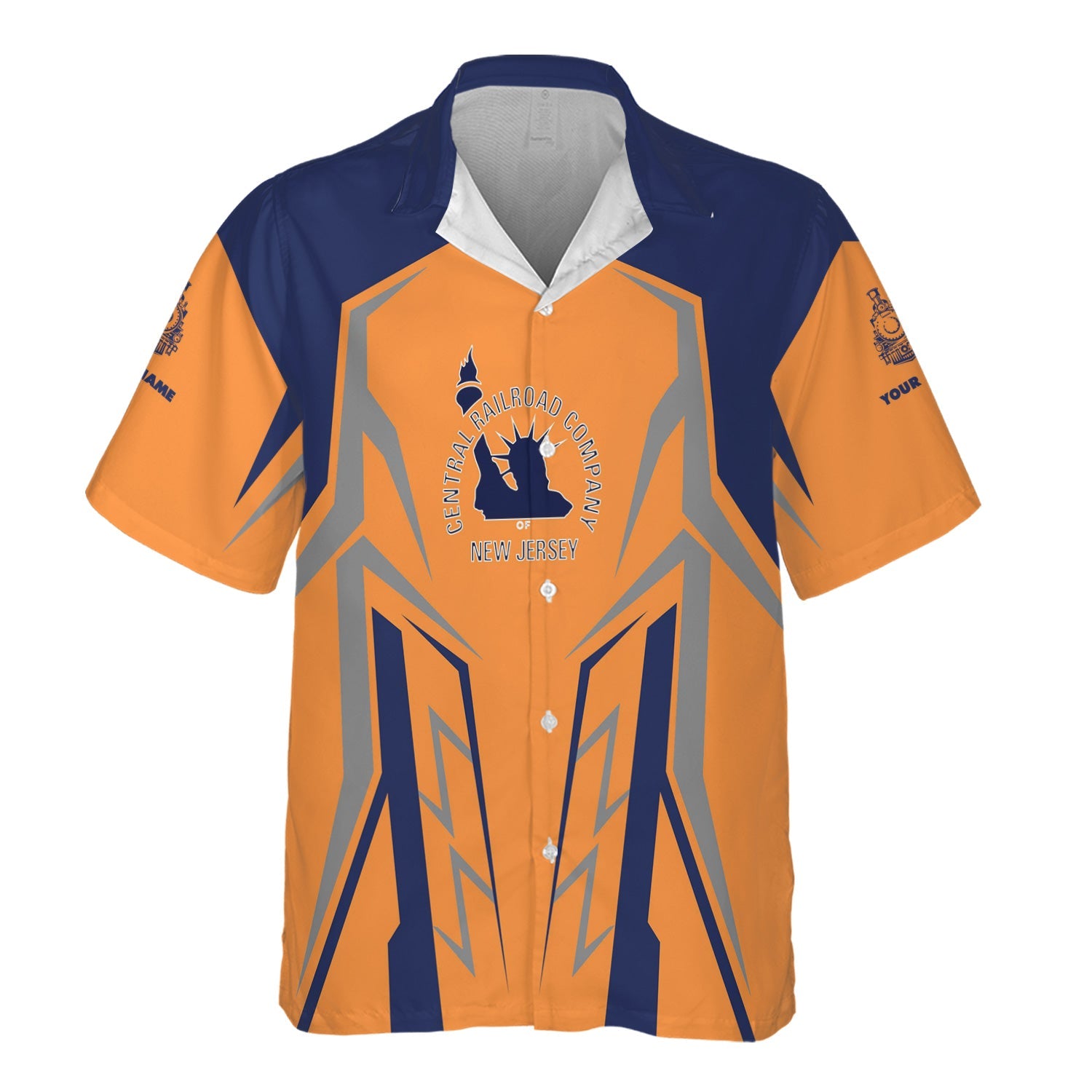 Railspirit Personalized Jersey Central Railroad Hawaiian Shirt Futuristic Design with Custom Job CNJ Train Shirt