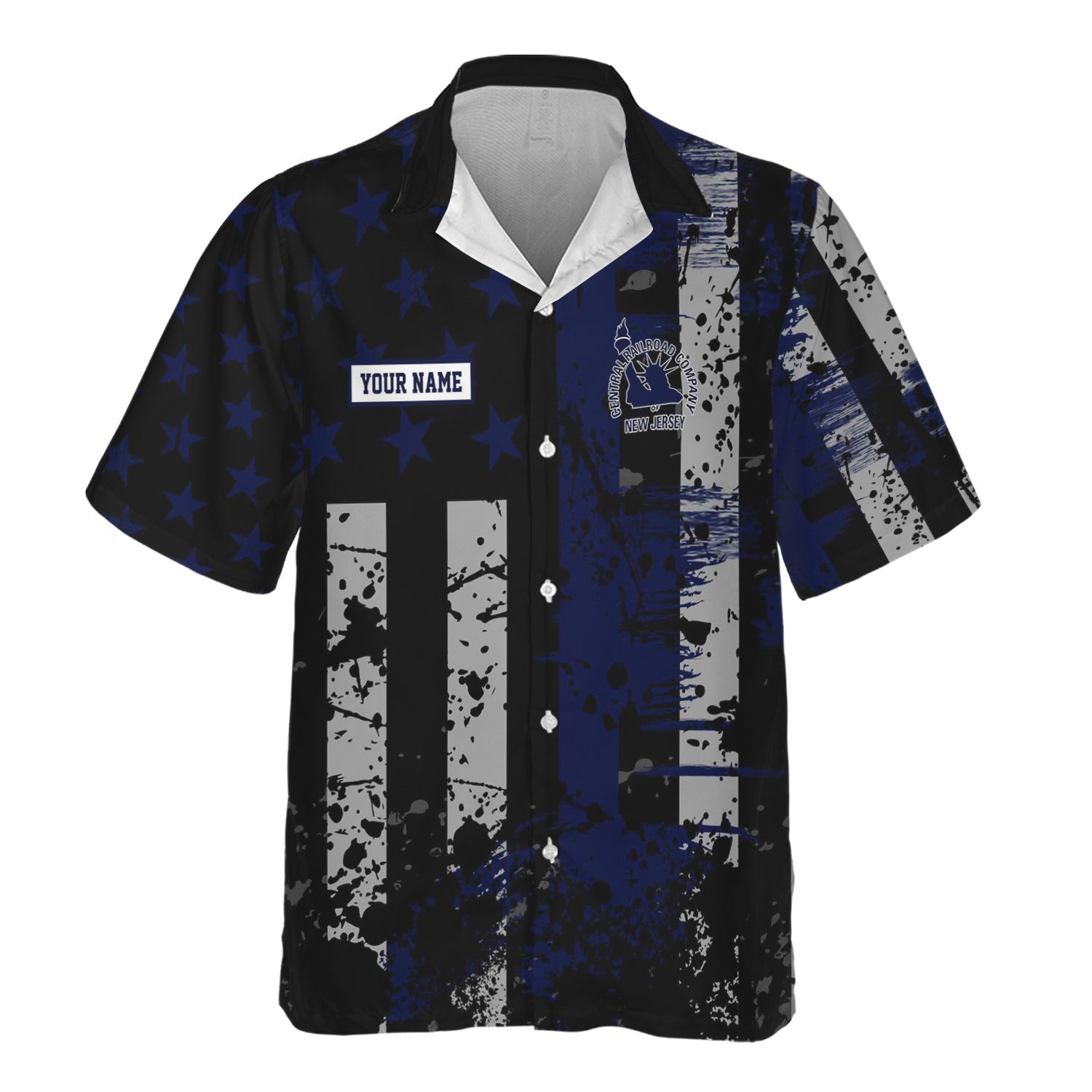 Railspirit Personalized Jersey Central Railroad Hawaiian Shirt Artistic Paint American Flag Style CNJ Train Shirt