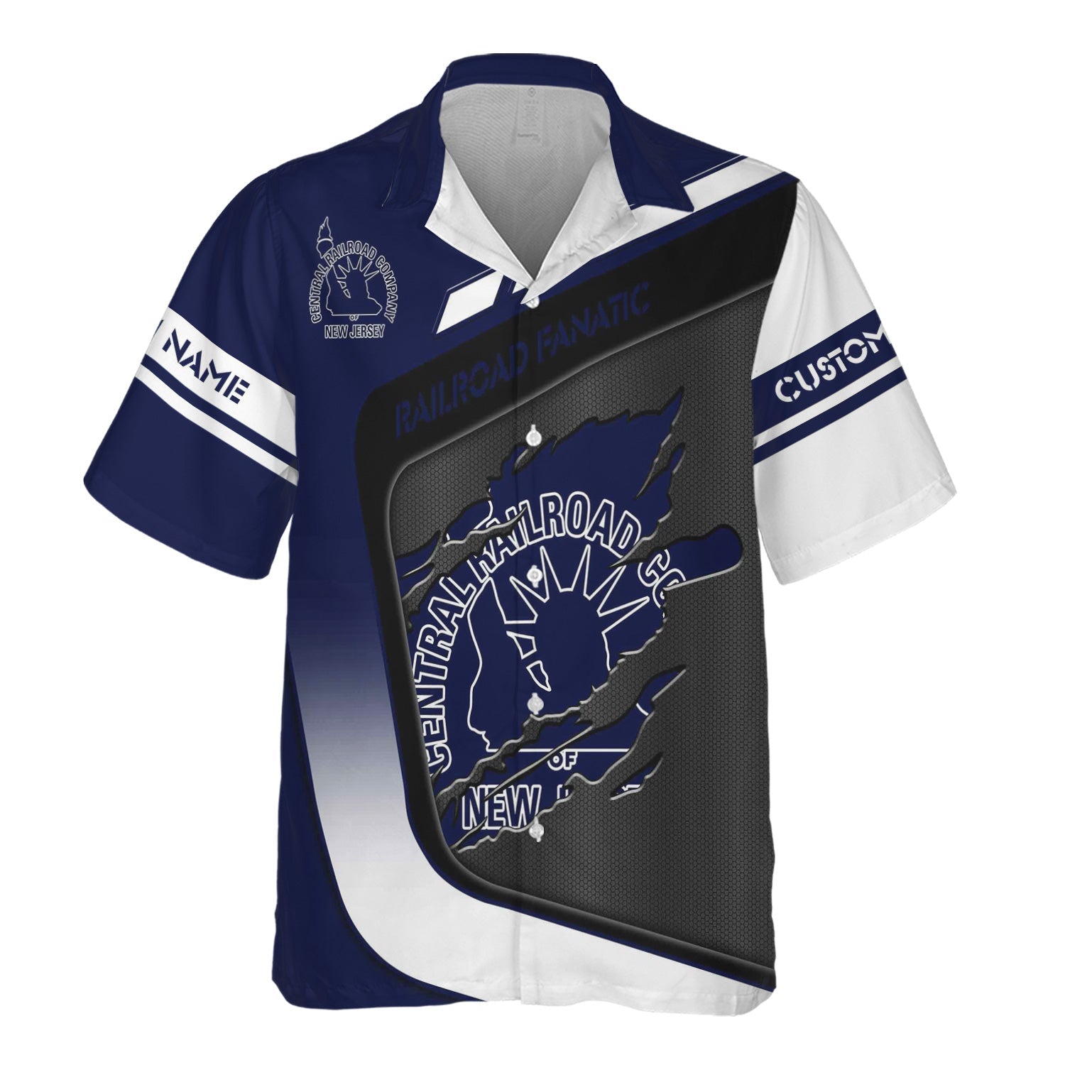 Railspirit Personalized Jersey Central Railroad Hawaiian Shirt Ripped Texture Style CNJ Train Shirt For Railroad Fanatic