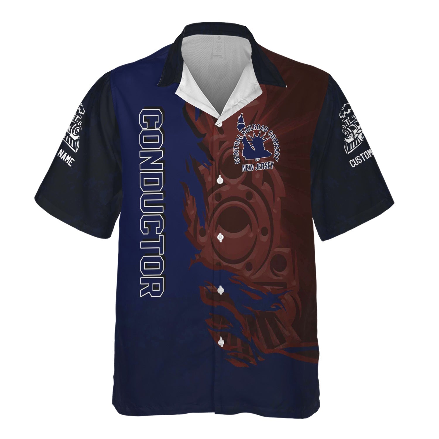 Railspirit Personalized Jersey Central Railroad Hawaiian Shirt Blazing Style with Custom Position CNJ Train Shirt