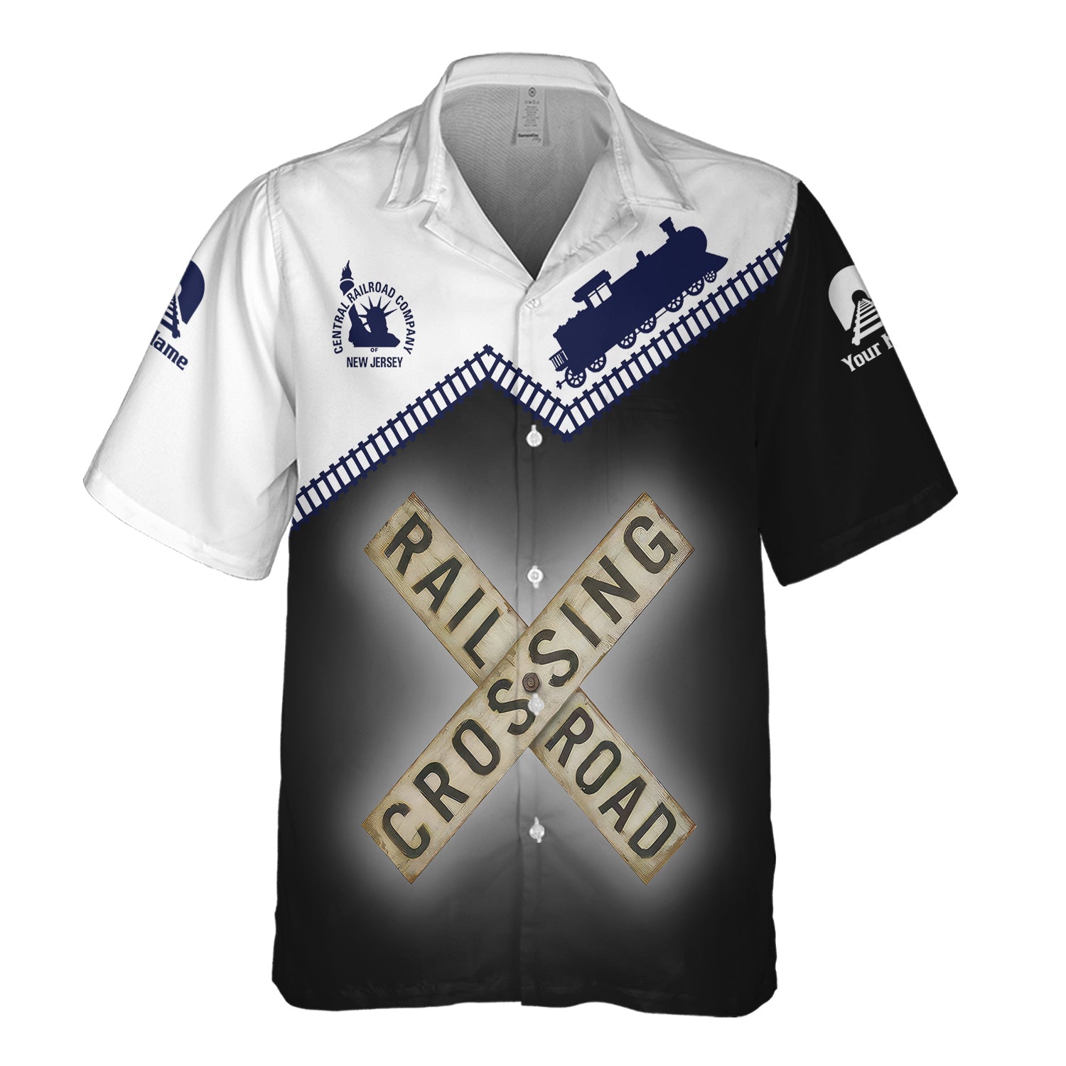 Railspirit Personalized CNJ Jersey Central Railroad Hawaiian Shirt Railroad Crossing Printed Train Track Shirt