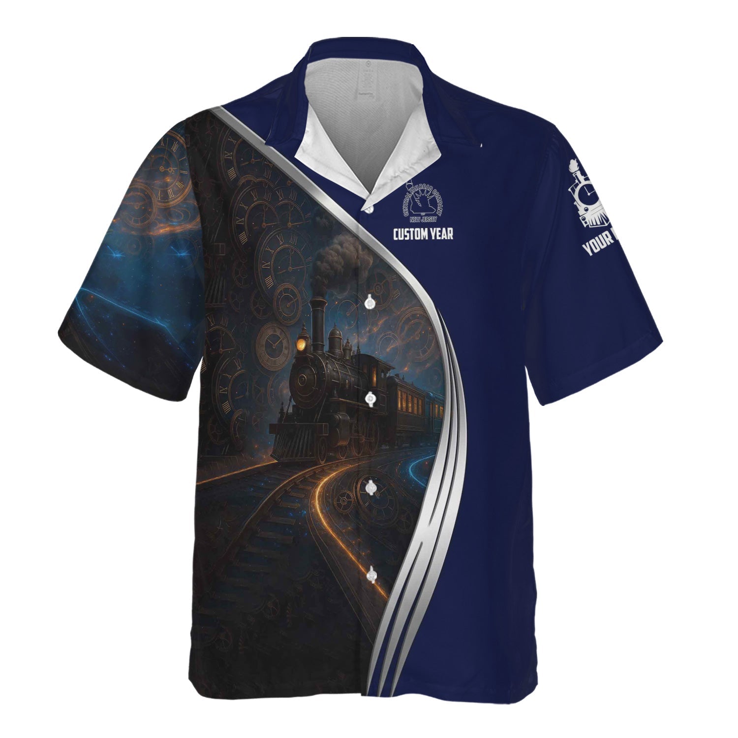 Railspirit Personalized Jersey Central Railroad Hawaiian Shirt Steampunk Locomotive with Custom Year CNJ Train Shirt