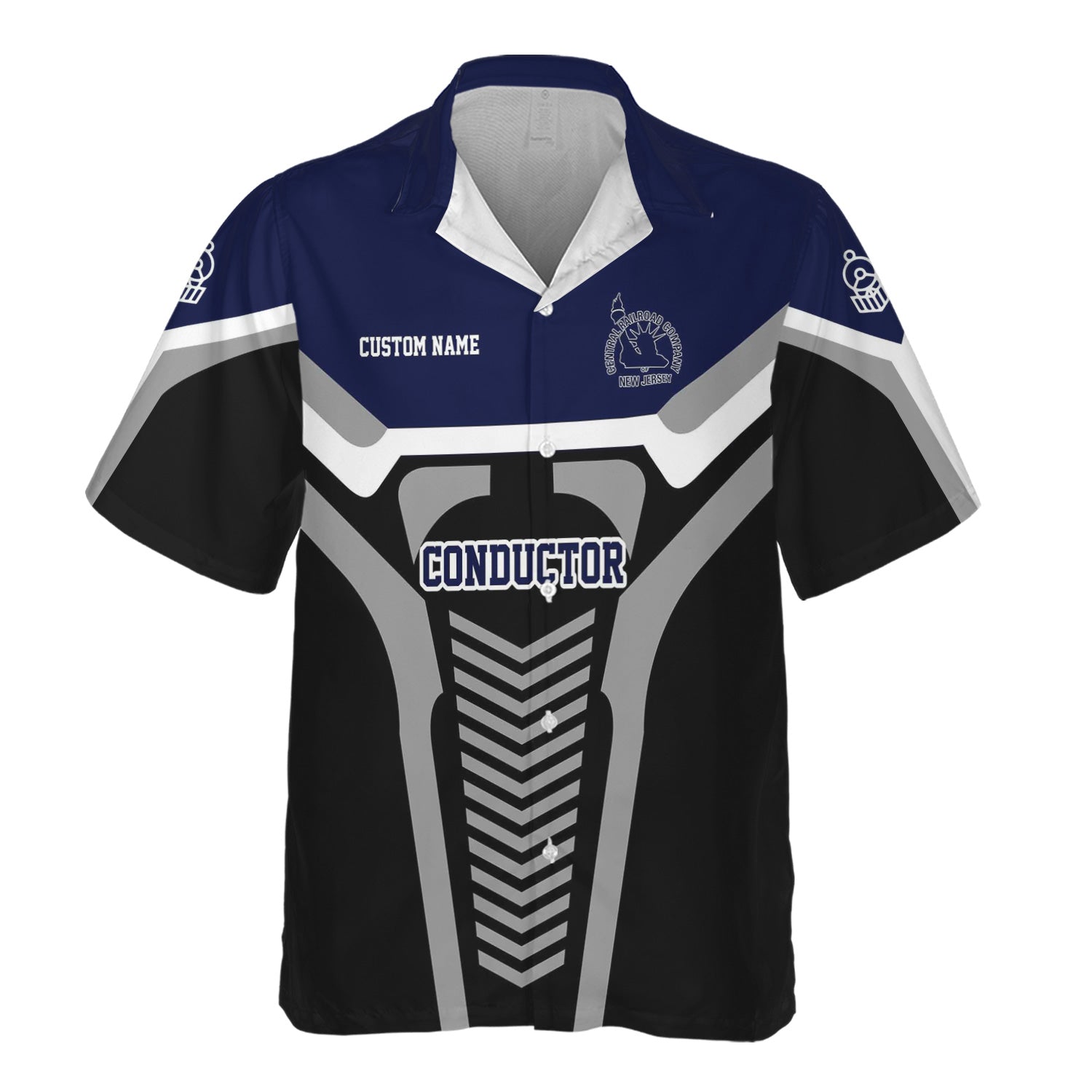 Railspirit Personalized Jersey Central Railroad Hawaiian Shirt Track-Inspired with Custom Job Position CNJ Train Shirt