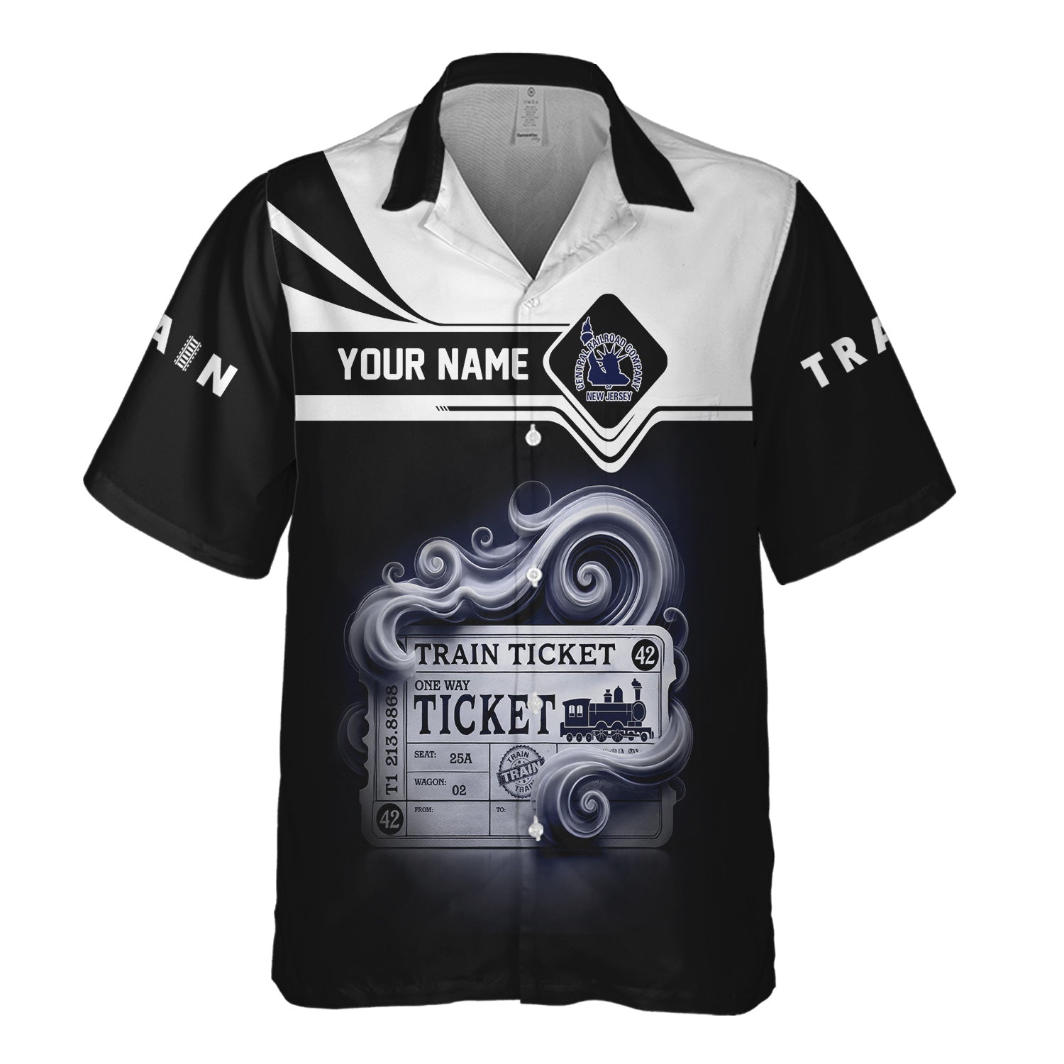 Railspirit Personalized CNJ Jersey Central Railroad Hawaiian Shirt Train Ticket American Locomotive Printed Train