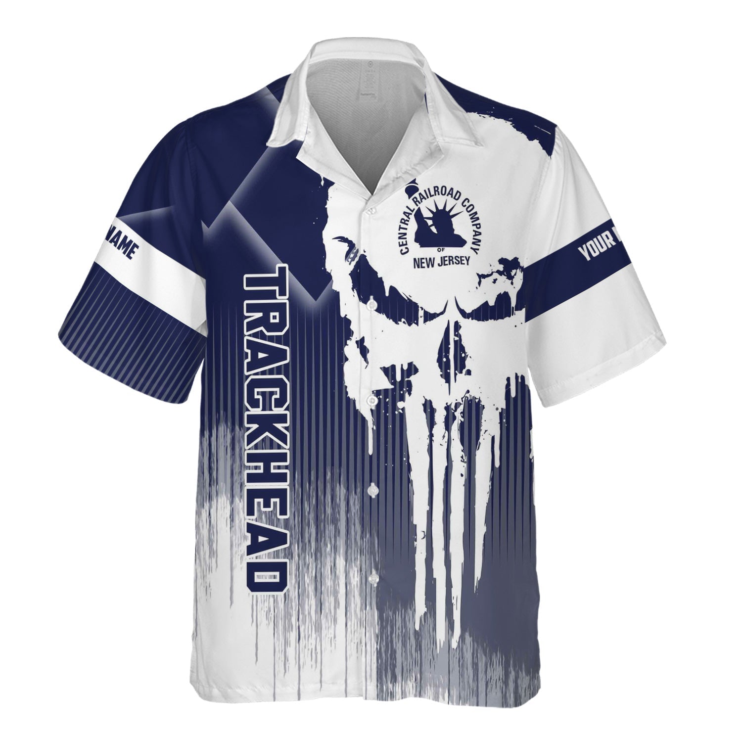 Railspirit Personalized Jersey Central Railroad Hawaiian Shirt Skull Design with Custom Job CNJ Train Shirt for Trackhead Crew