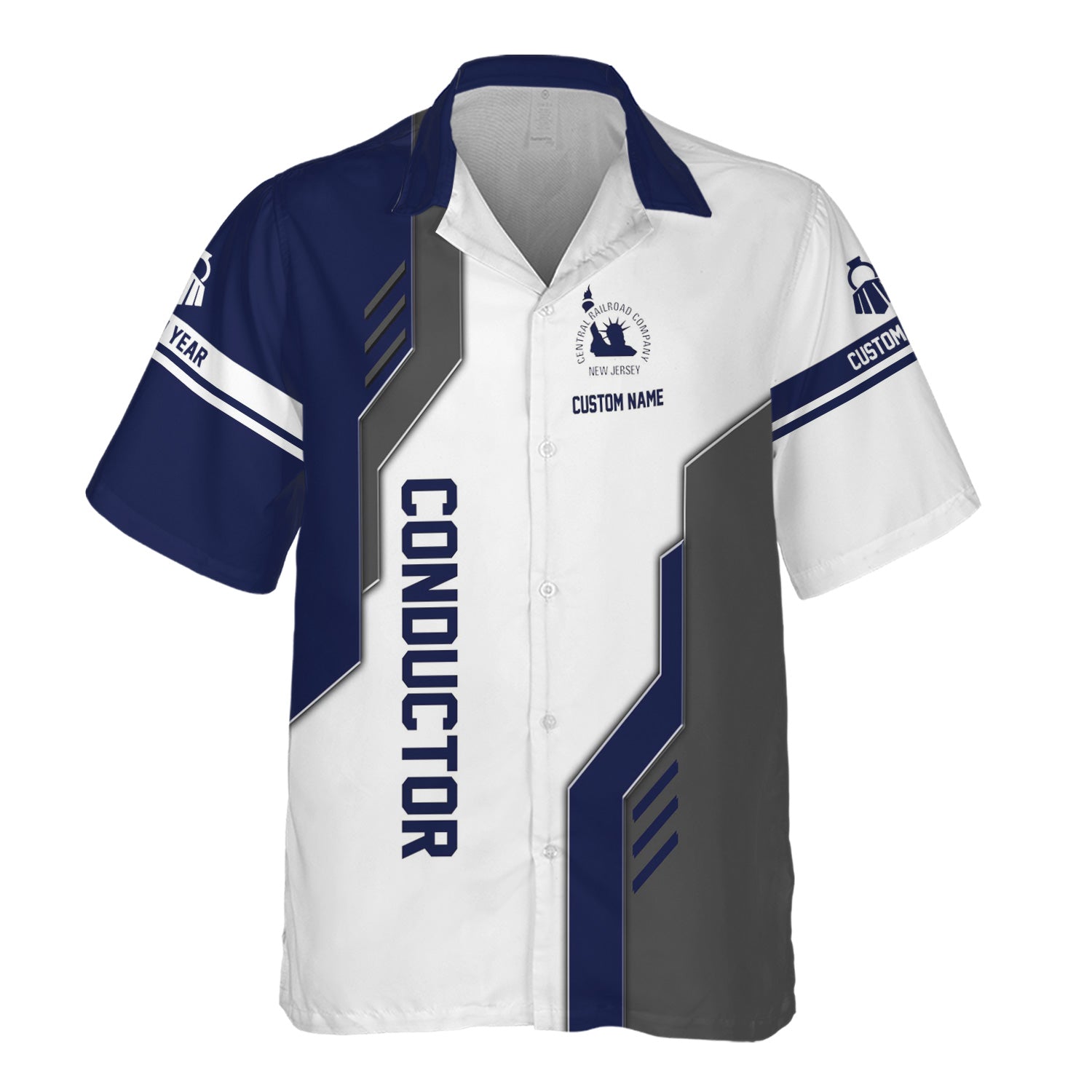 Railspirit Personalized Jersey Central Railroad Hawaiian Shirt Unique Railway Style with Custom Job CNJ Train Shirt