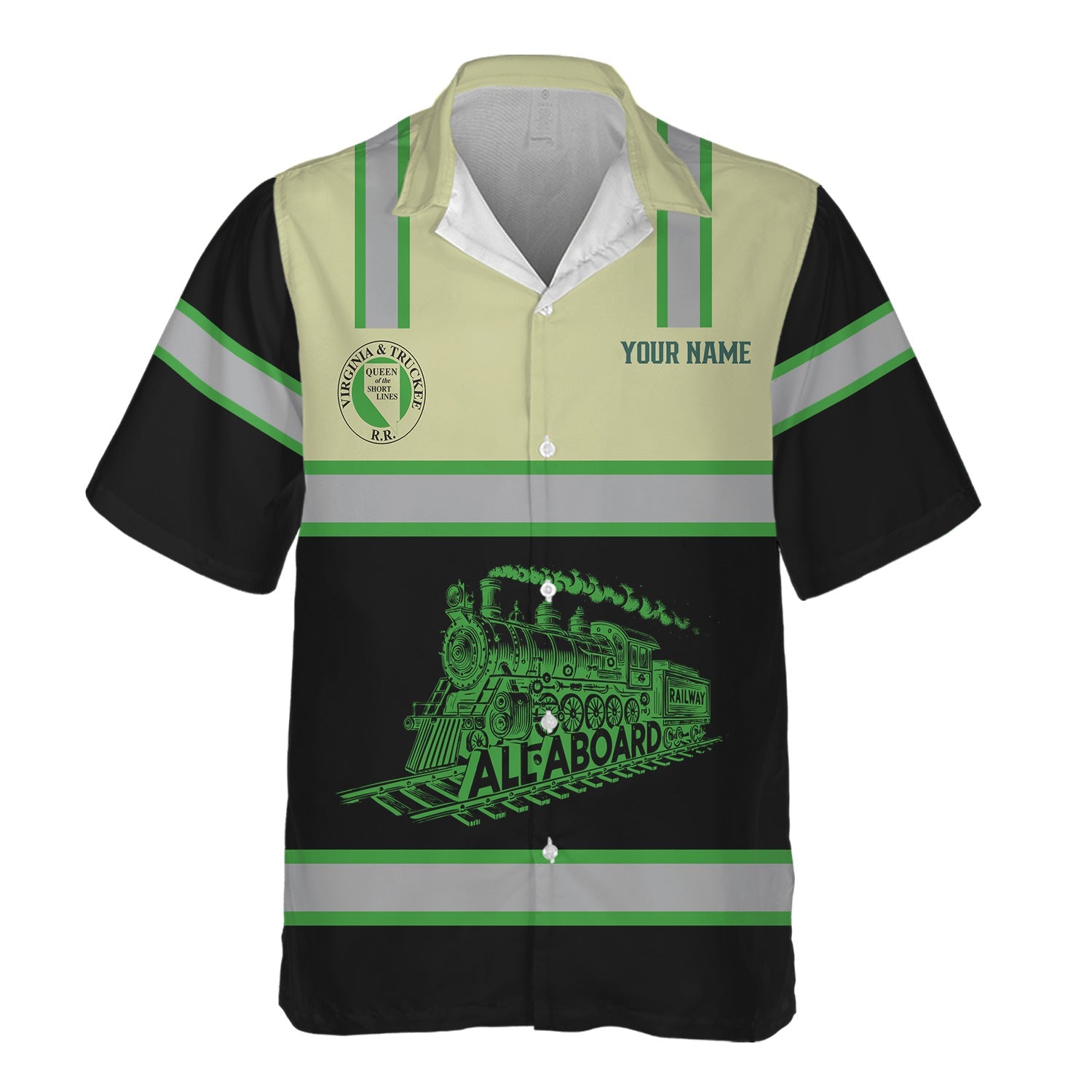 Railspirit Custom Name Virginia & Truckee Railroad Hawaiian Shirt Eat Train Sleep Repeat Printed Train Shirt