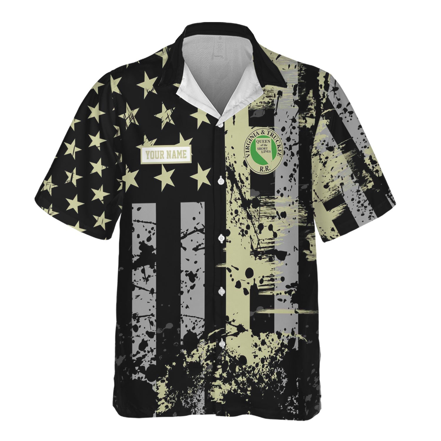 Railspirit Personalized Virginia & Truckee Railroad Hawaiian Shirt Artistic Paint American Flag Style Train Shirt
