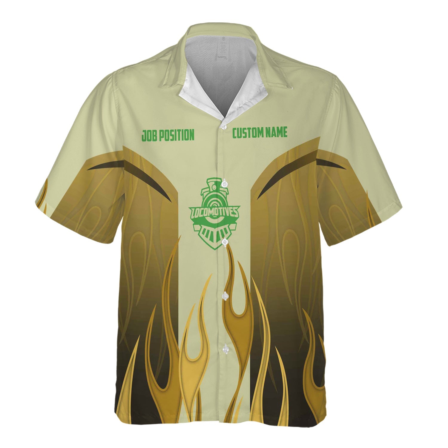 Railspirit Custom Name and Job Title Virginia & Truckee Railroad Hawaiian Shirt Flame Graphic Train Shirt For Rail Workers