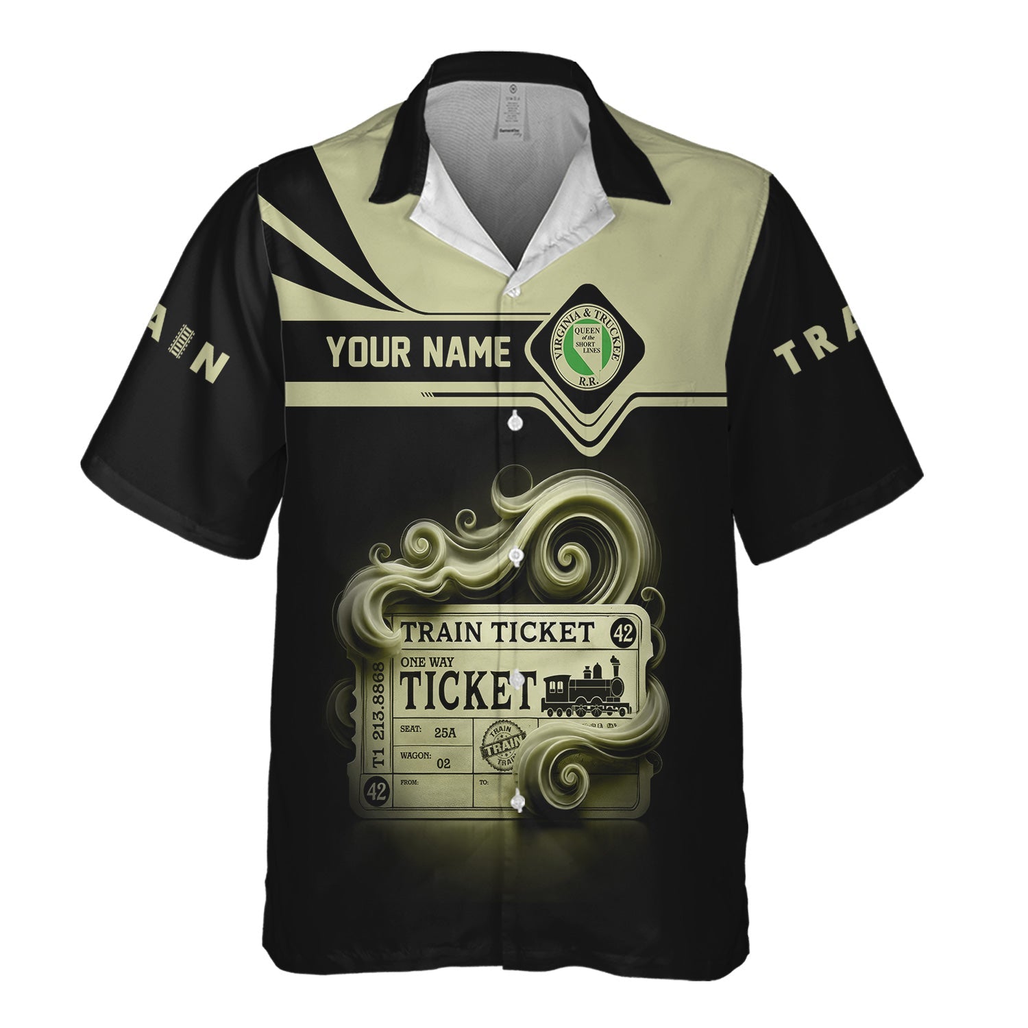 Railspirit Personalized Virginia & Truckee Railroad Hawaiian Shirt Train Ticket  American Locomotive Printed Train