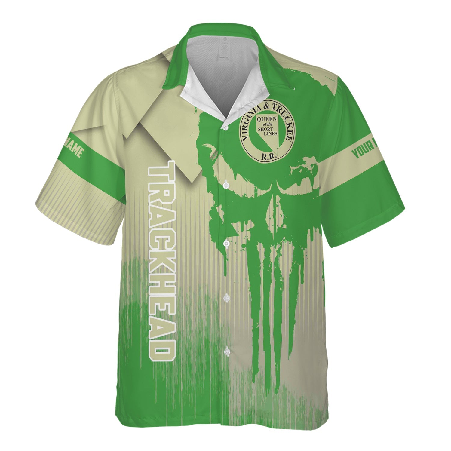 Railspirit Personalized Virginia & Truckee Railroad Hawaiian Shirt Skull Design with Custom Job Train Shirt for Trackhead Crew