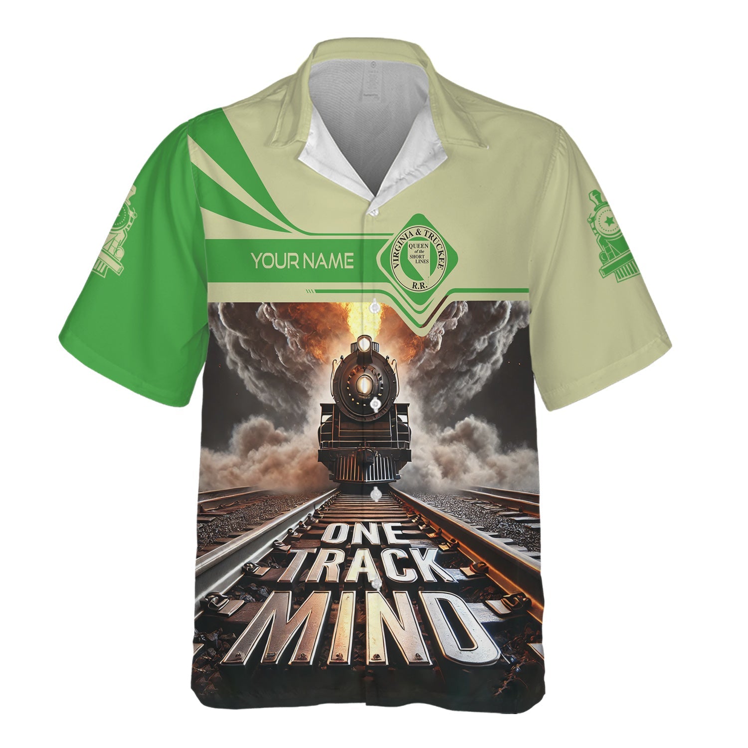 Railspirit Personalized Virginia & Truckee Railroad Hawaiian Shirt One Track Mind Train Printed Shirt