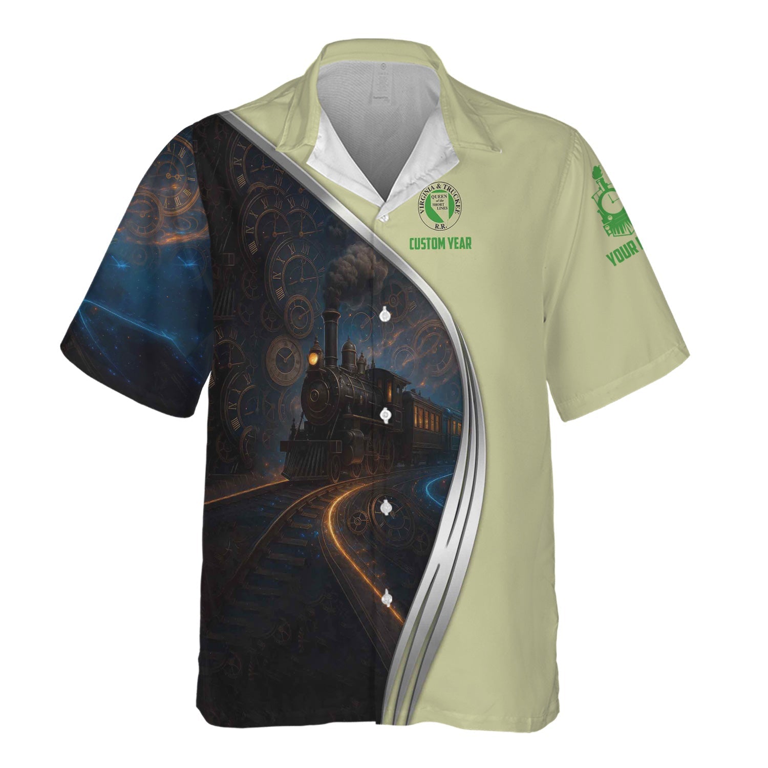 Railspirit Personalized Virginia & Truckee Railroad Hawaiian Shirt Steampunk Locomotive with Custom Year Train Shirt