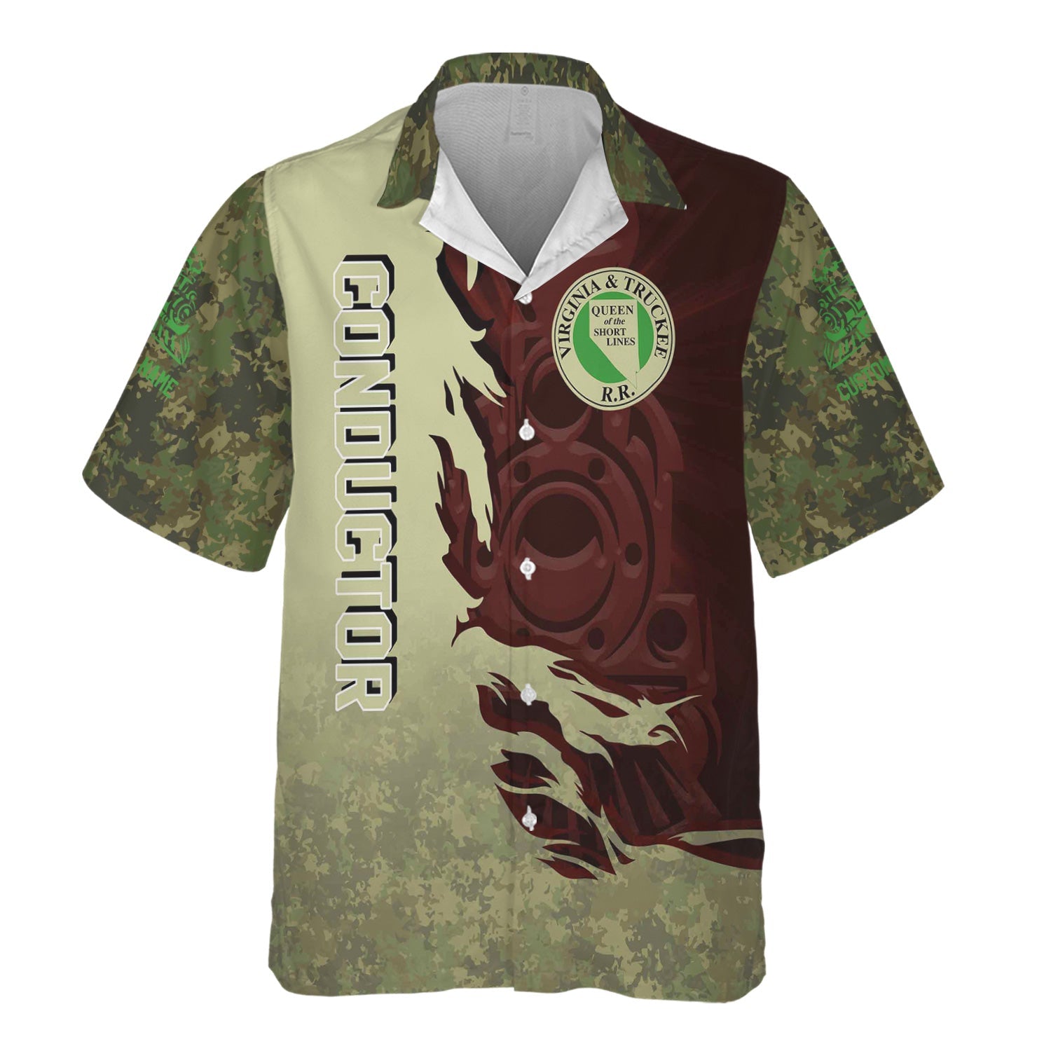 Railspirit Personalized Virginia & Truckee Railroad Hawaiian Shirt Blazing Style with Custom Position Train Shirt