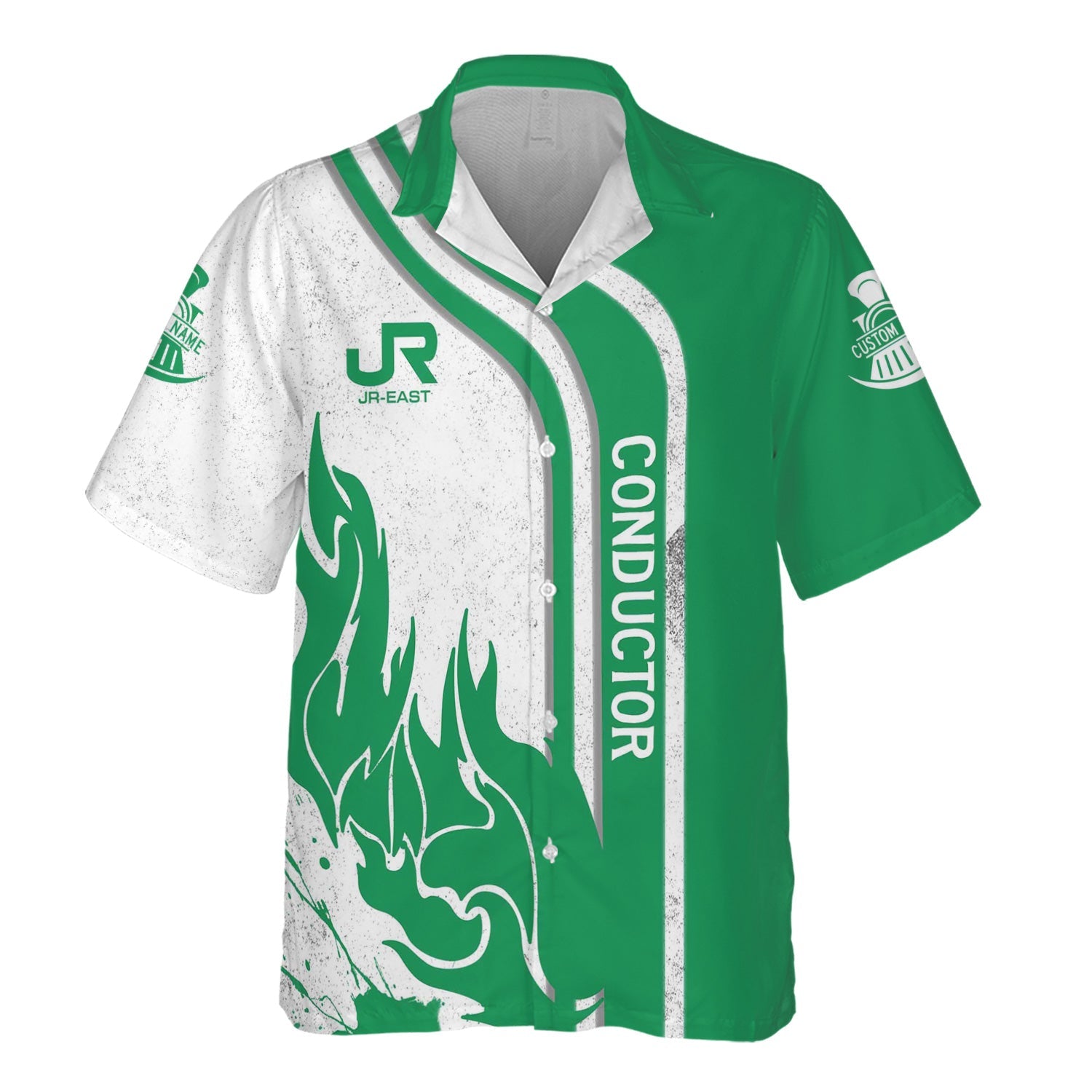 Railspirit Personalized East Japan Railway Hawaiian Shirt Flame Design with Custom Job Position JR-EAST Train Shirt
