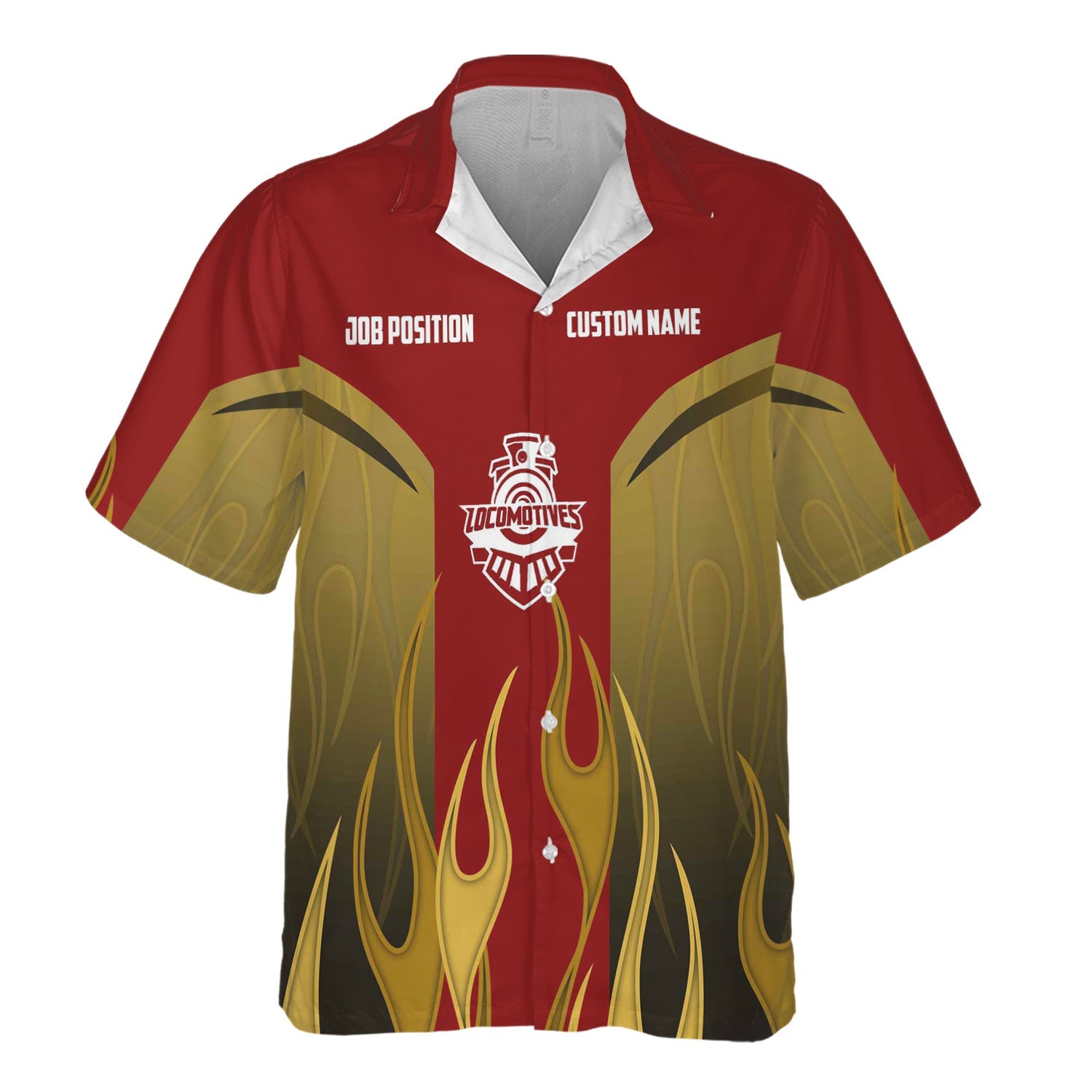 Railspirit Custom Name and Job Title Soo Line Railroad Hawaiian Shirt Flame Graphic Train Shirt For Rail Workers