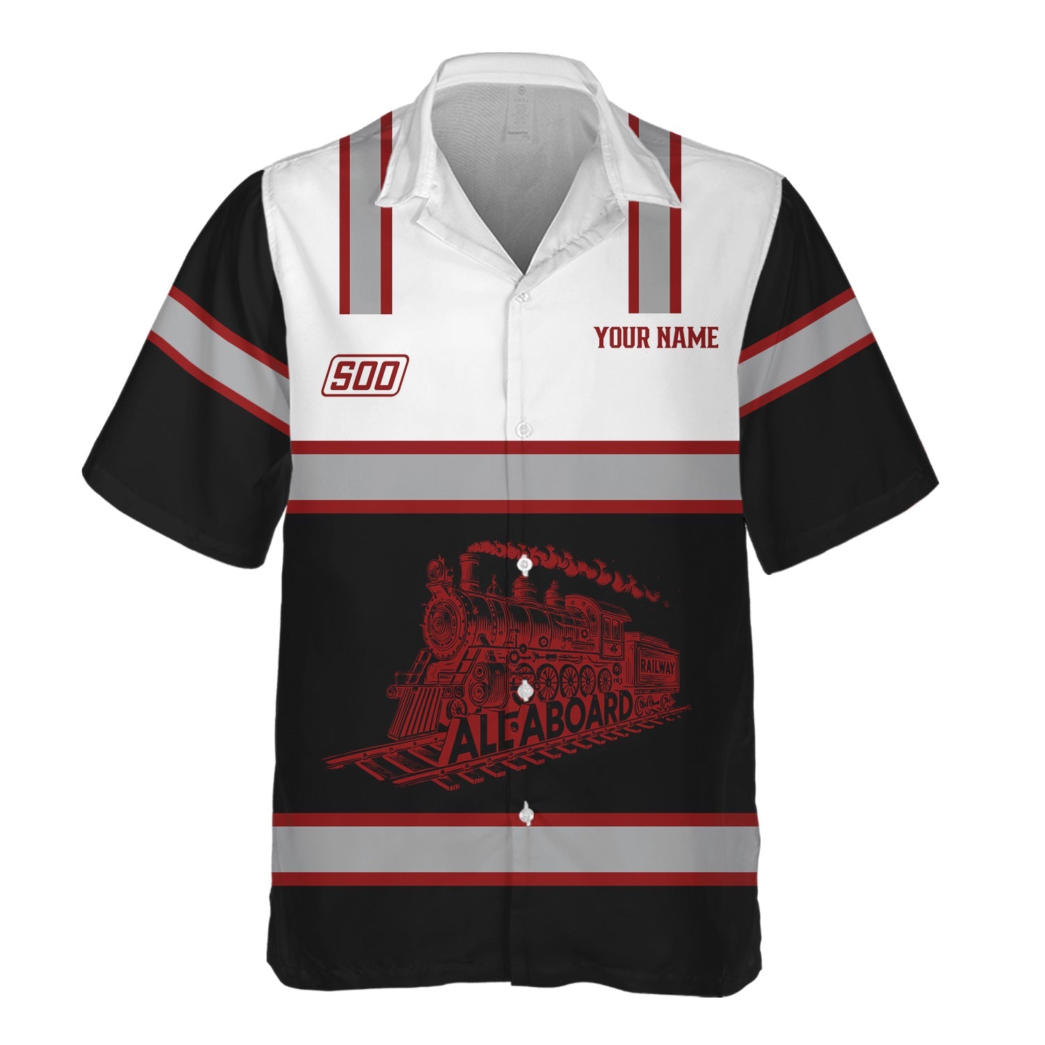 Railspirit Custom Name Soo Line Railroad Hawaiian Shirt Eat Train Sleep Repeat Printed Train Shirt