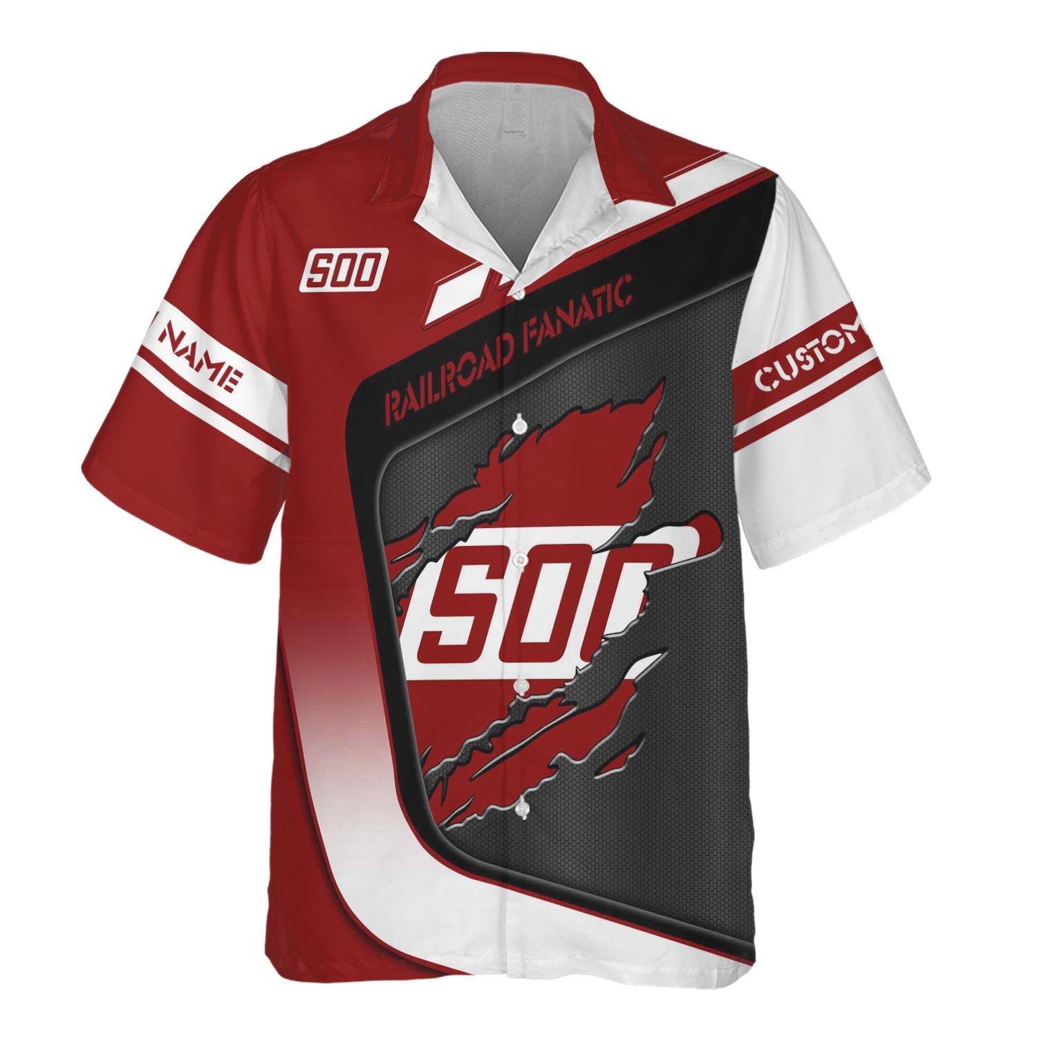 Railspirit Personalized Soo Line Railroad Hawaiian Shirt Ripped Texture Style Train Shirt For Railroad Fanatic