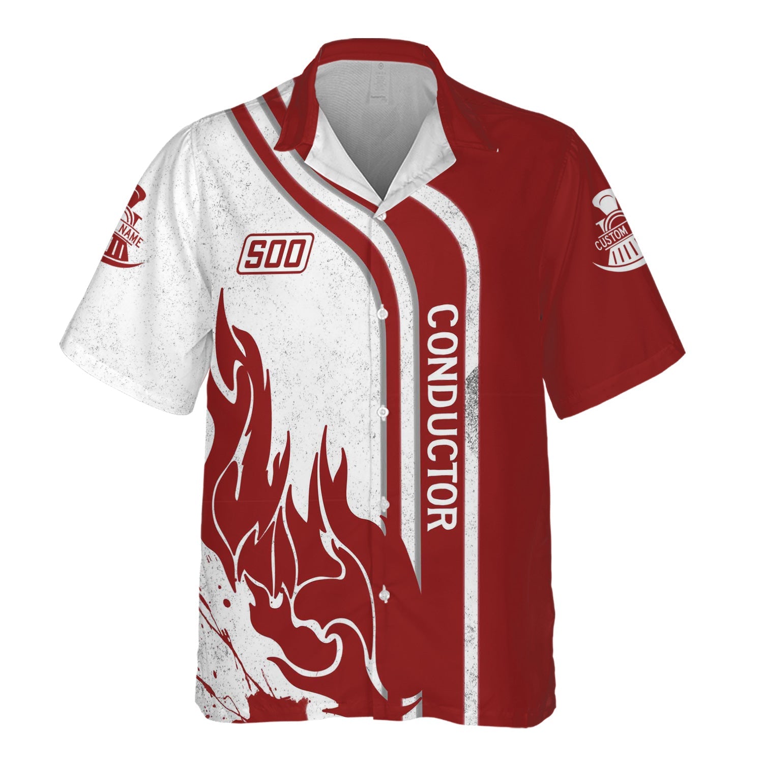 Railspirit Personalized Soo Line Railroad Hawaiian Shirt Flame Design with Custom Job Position Train Shirt