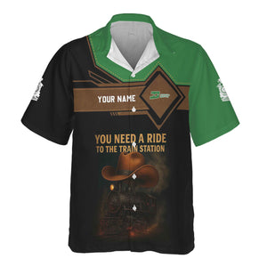 Railspirit Personalized Burlington Northern Railroad Hawaiian Shirt You Need A Ride To The Train Station Shirt For Train Lovers