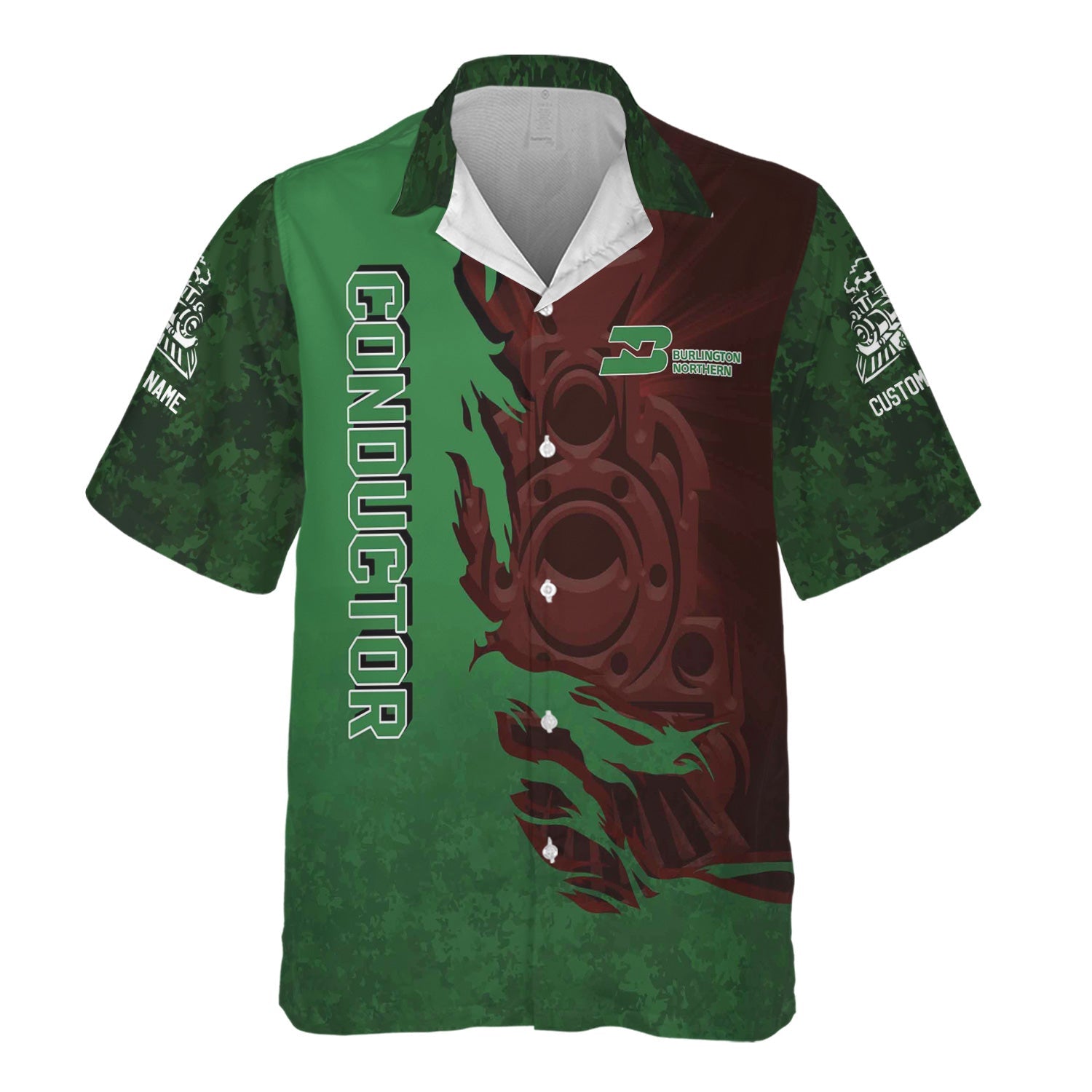 Railspirit Personalized Burlington Northern Railroad Hawaiian Shirt Blazing Style with Custom Position Train Shirt