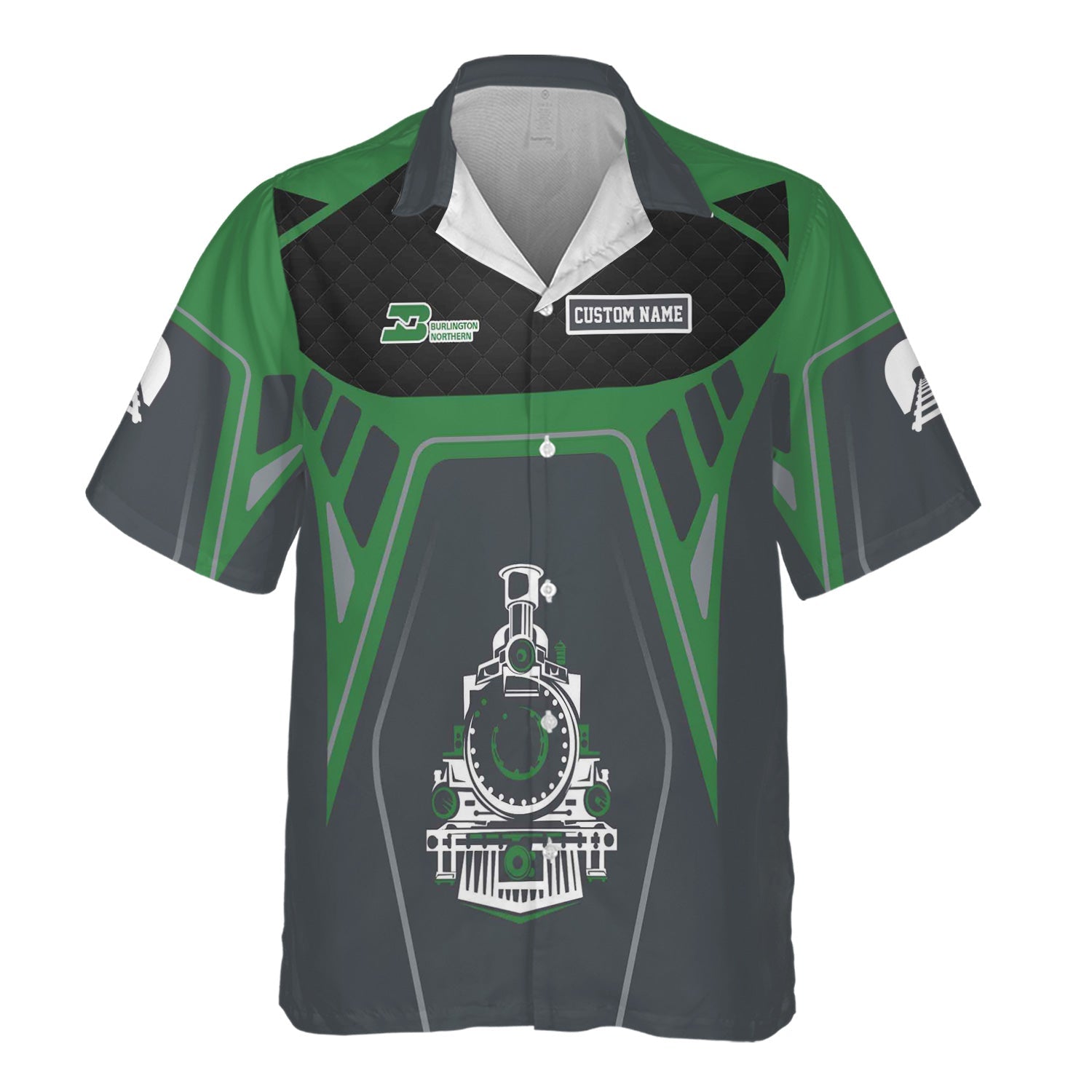 Railspirit Personalized Burlington Northern Railroad Hawaiian Shirt Steam Locomotive Engine Graphic Train Shirt All Over Print