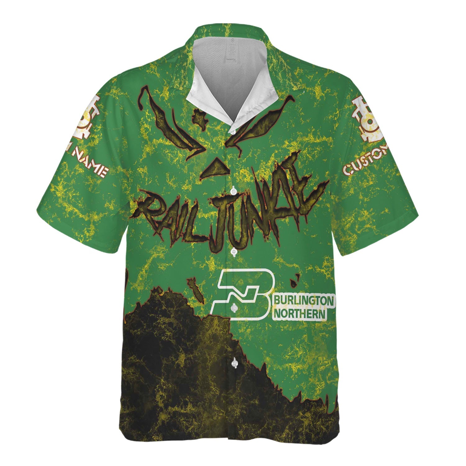 Railspirit Personalized Burlington Northern Railroad Hawaiian Shirt Torn Graphic Style Train Shirt For Rail Junkie