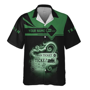 Railspirit Personalized Burlington Northern Railroad Hawaiian Shirt Train Ticket  American Locomotive Printed Train
