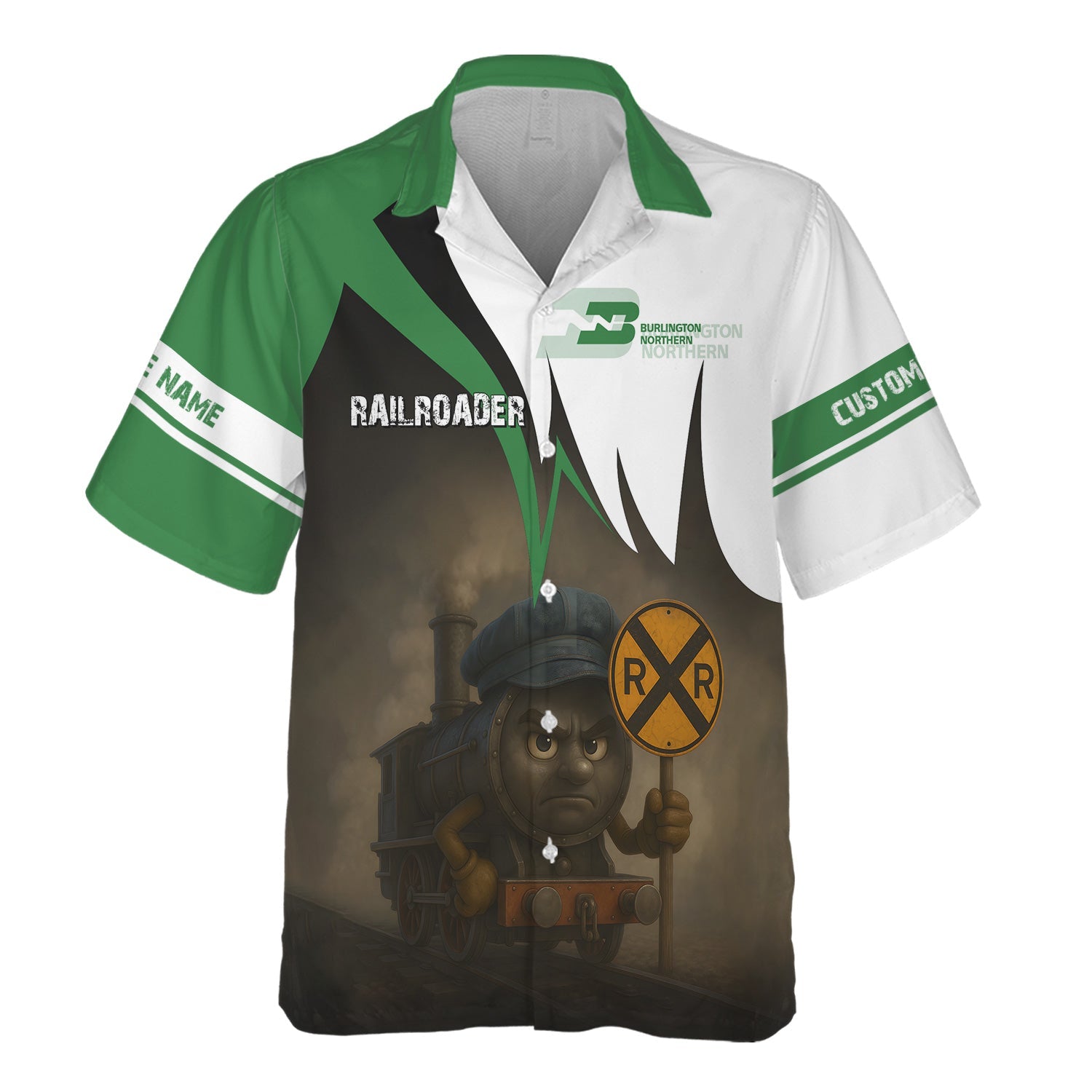 Railspirit Personalized Burlington Northern Railroad Hawaiian Shirt Angry Train Hawaiian Shirt Gift Idea For Train Lover