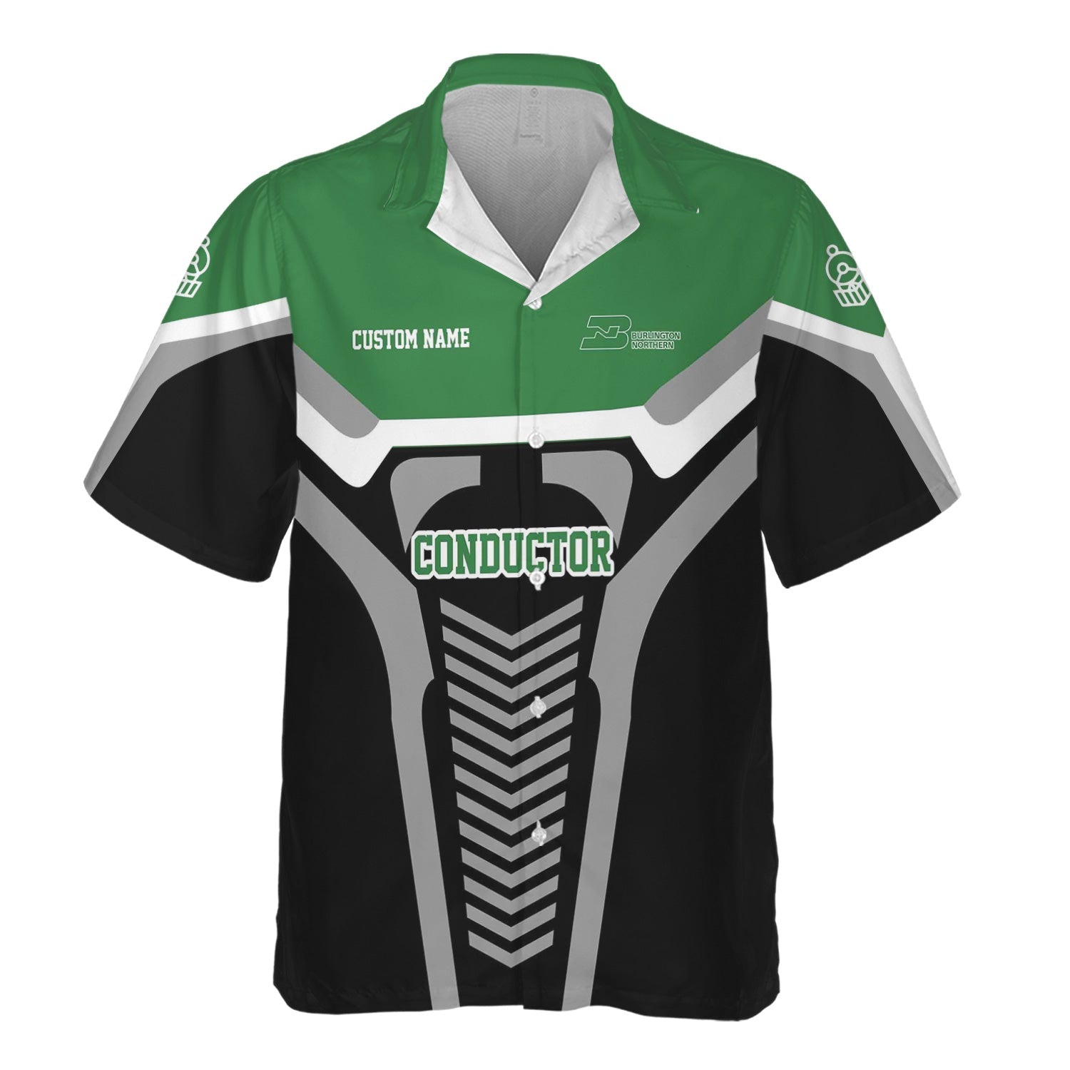 Railspirit Personalized Burlington Northern Railroad Hawaiian Shirt Track-Inspired with Custom Job Position Train Shirt