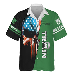 Railspirit Personalized Burlington Northern Railroad Hawaiian Shirt Train Skull American Flag Shirt All Over Print