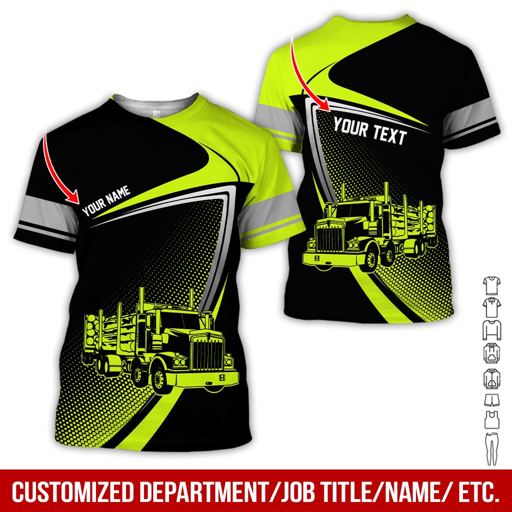 Custom Name Love Logging Truck Printed Clothes, Perfect Gift for Trucker Fans
