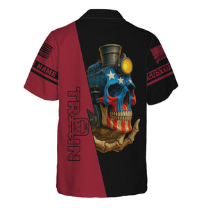 Railspirit Personalized Chicago Great Western Railroad Hawaiian Shirt Train Skull American Flag Shirt All Over Print