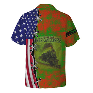 Railspirit Personalized Elgin Joliet And Eastern Railroad Hawaiian Shirt Retro American Express Train With USA Flag Shirt