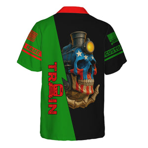Railspirit Personalized Elgin Joliet And Eastern Railroad Hawaiian Shirt Train Skull American Flag Shirt All Over Print