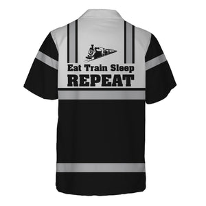 Railspirit Custom Name Bessemer And Lake Erie Railroad Hawaiian Shirt Eat Train Sleep Repeat Printed Train Shirt